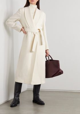 The Linda Belted Herringbone Wool-Blend Coat from Giuliva Heritage