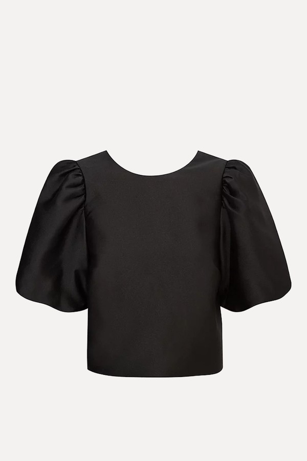Statement Puff Sleeve Satin Crew Neck Top
