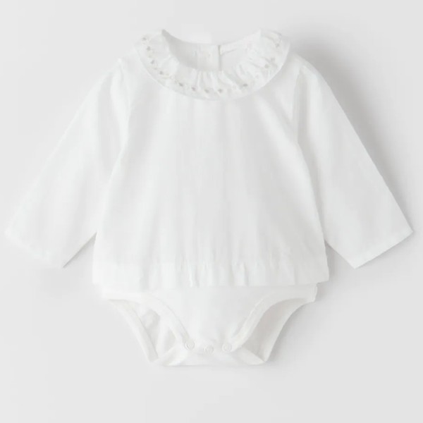 Embroidered Shirt-Style Bodysuit