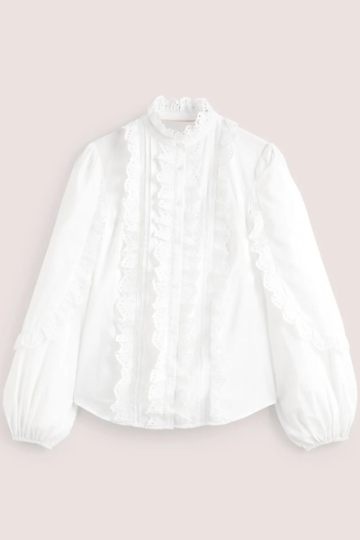 Ruffle Sleeve Broderie Blouse from Boden