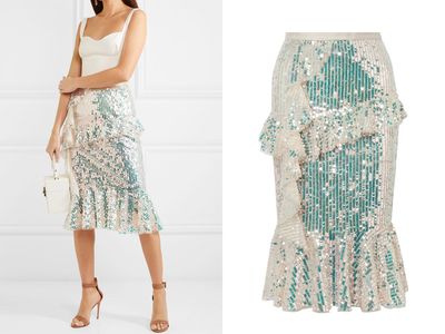 Scarlett Ruffled Sequined Tulle Midi Skirt from Needle & Thread