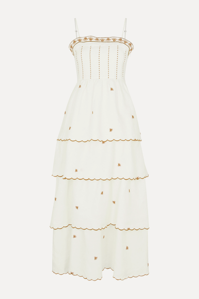 Aurora Embroidered Linen-Blend Midi Dress from Lug Von Siga