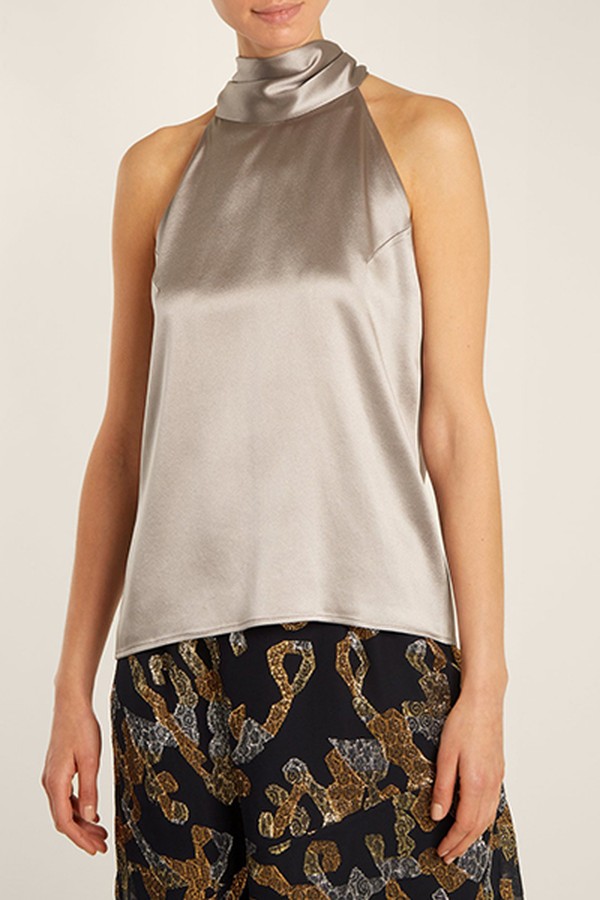 Tie Neck Silk Satin Top from Galvan
