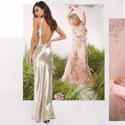 ASOS DESIGN scoop back bias cut satin maxi dress in champagne