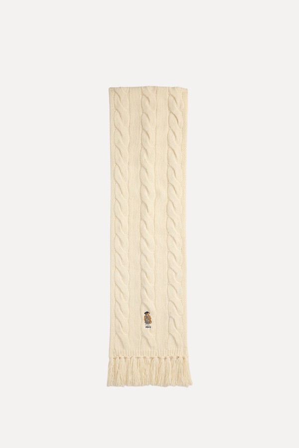 Polo Bear Cable-Knit Wool-Blend Scarf