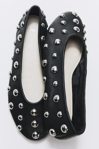 Studded Leather Ballet Flats from Zara