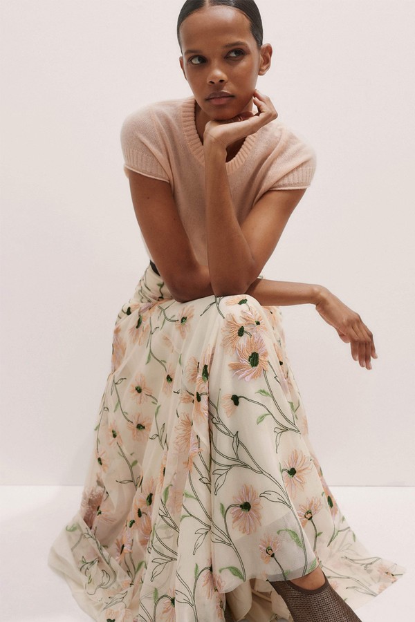 Embroidered Tulle Maxi Skirt from ME+EM