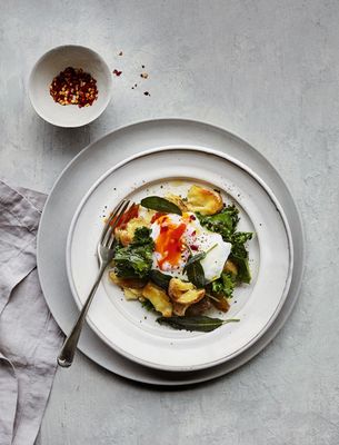 Smashed Potatoes With Kale & Poached Eggs