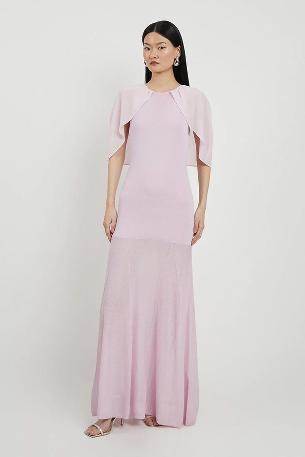 Sheer Cape Knit & Full Skirt Sheer Maxi Dress from Karen Millen