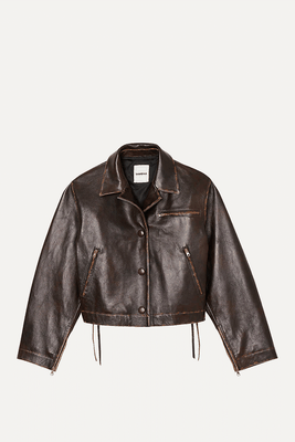 Jude Faded-Effect Lace-Up Leather Jacket from Sandro