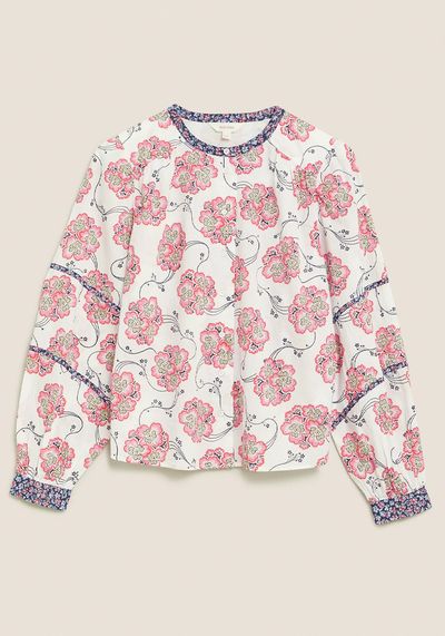 Pure Cotton Floral Collarless Blouse from Per Una