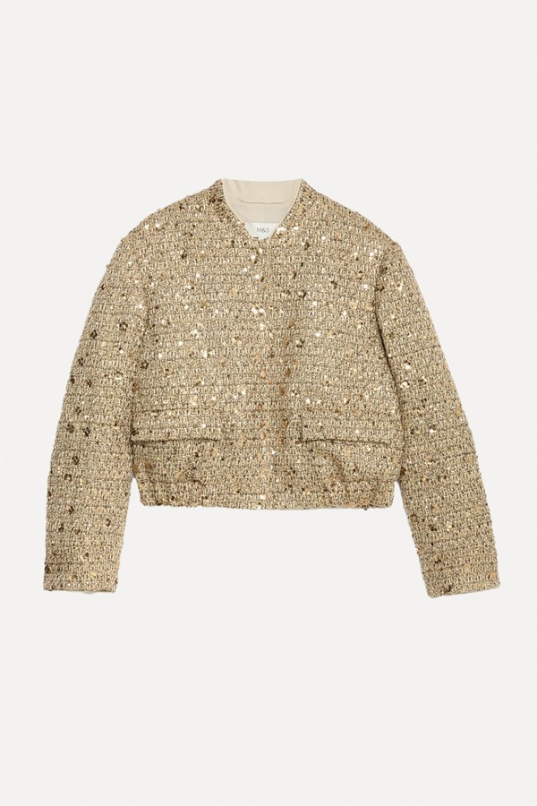 Tweed Sequin Cropped Jacket from Marks & Spencer