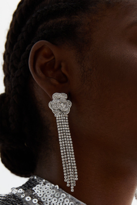 Diamanté Flower Tassel Earrings  from New Look 