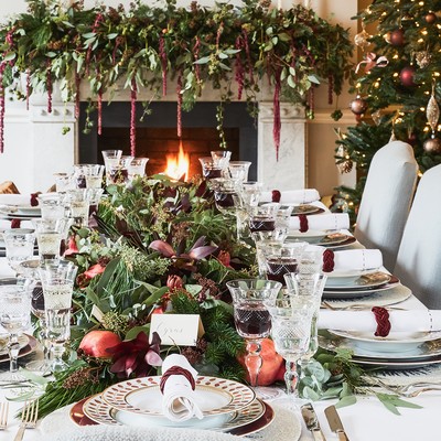 20” Holiday Winter Greenery with Pinecones and Gingham Plaid Bow Table  Christmas Arrangement