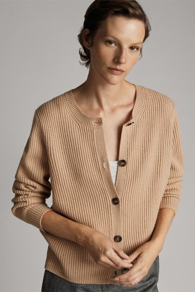 Brioche Stitch Button Up Cardigan from Massimo Dutti