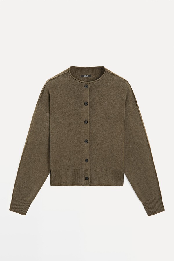 Wool Blend Knit Cardigan With Seam Details