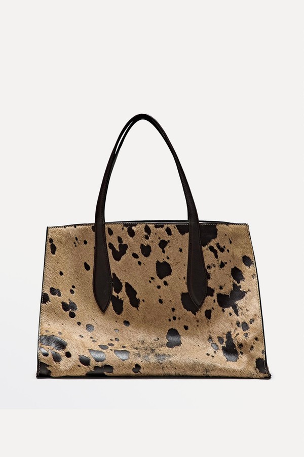 x from Printed Hair On Leather Maxi Md Icon Crossbody Bag, £449 | Massimo Dutti