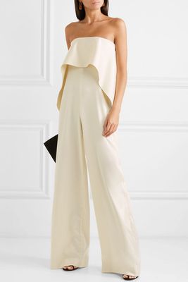 Cadenza Ruffled Bonded Satin Jumpsuit from Solace London
