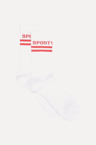 Sporty Text-Intarsia Cotton Crew Sock from Sporty & Rich