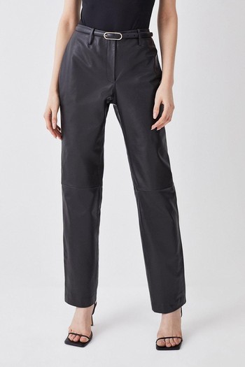 Leather Straight Leg Low Waist Trousers