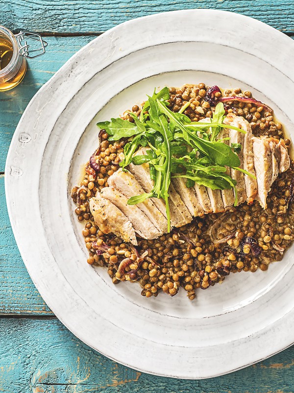Lemon & Garlic Pork with Mustard & Apple Lentils