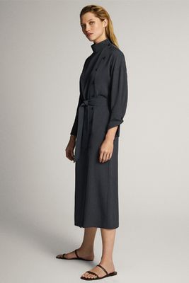 Button High Neck Dress With Belt from Massimo Dutti