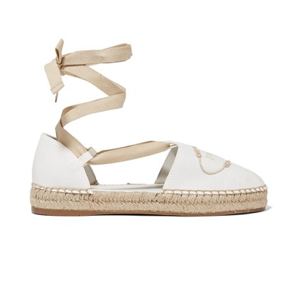 White Ankle Tie Canvas Espadrille Sandals from Prada