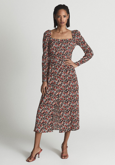 Miller Square Neck Long Sleeve Midi Dress