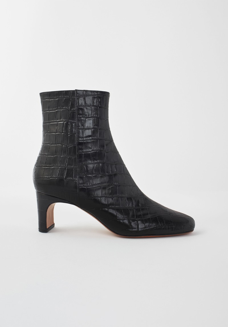 Croc-Effect Embossed Leather Boots