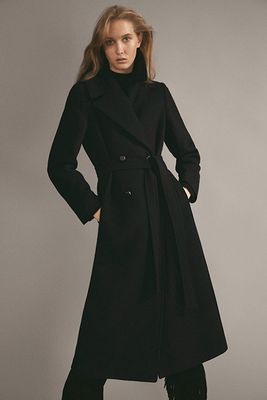 Black Belted Wool Coat from Massimo Dutti 