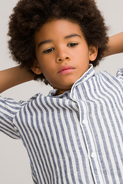 Striped Linen/Cotton Shirt With Mandarin Collar  from La Redoute 