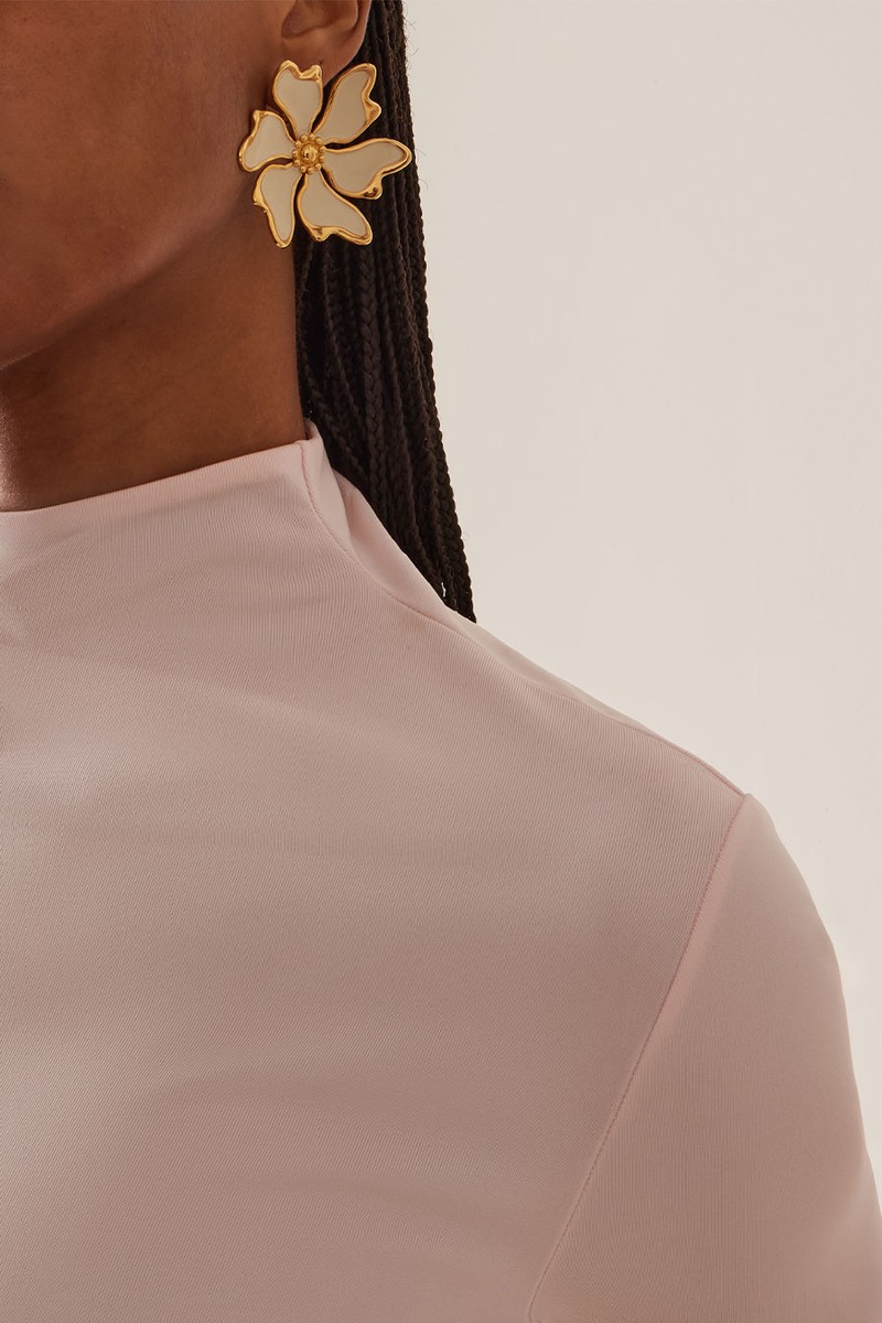Enamel Cherry Blossom Clip-On Earrings from Oscar De La Renta