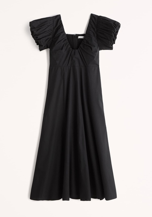 Puff Sleeve Plunge Midi Dress