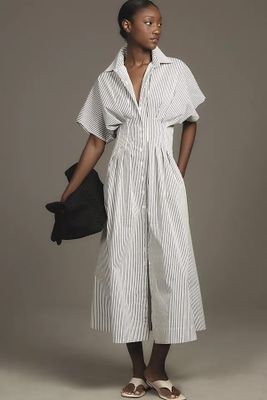 Tobie Button-Front Pleated Midi Shirt Dress from Exquise