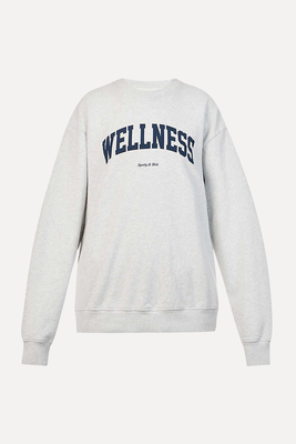 Wellness Slogan Print Cotton Jersey Sweatshirt from Sporty & Rich