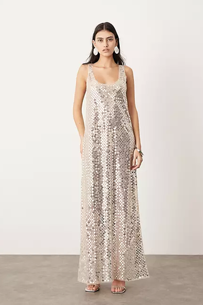 Sheer Disc Sequin Maxi Raw Edge Vest Dress from ASOS Edition