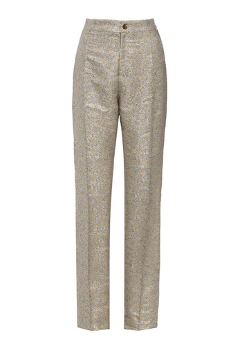 Hetty Metallic Beige & Gold Bubble Jacquard Trousers