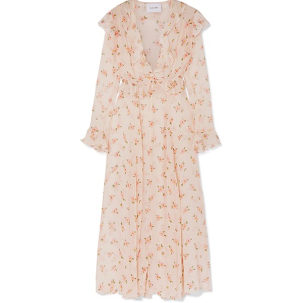 Marlowe Ruffled Floral-print Silk-Chiffon Robe from We Are Leone