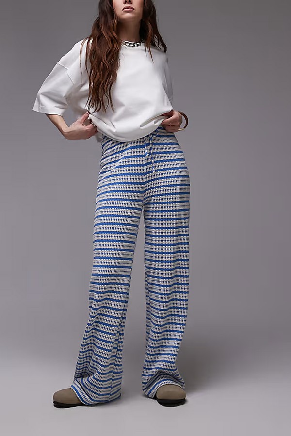 Textured Stripe Wide Leg Trousers from Topshop