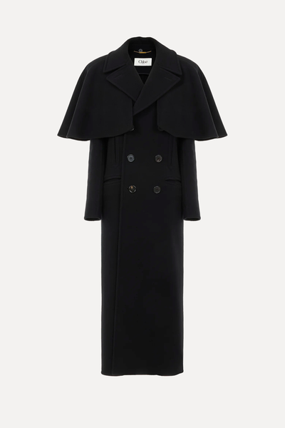 Long Coat In Double-Face Wool With Cape