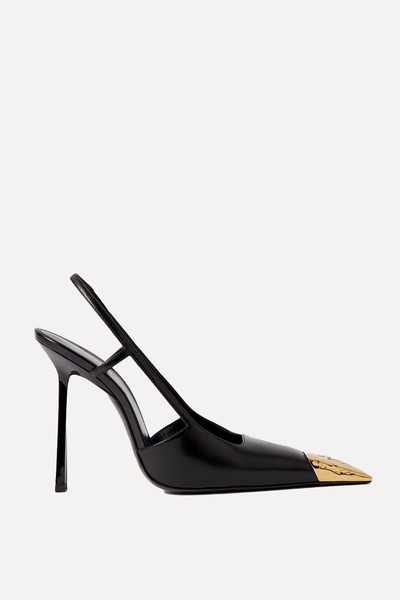 Jeanne Embellished Glossed-Leather Slingback Pumps from SAINT LAURENT