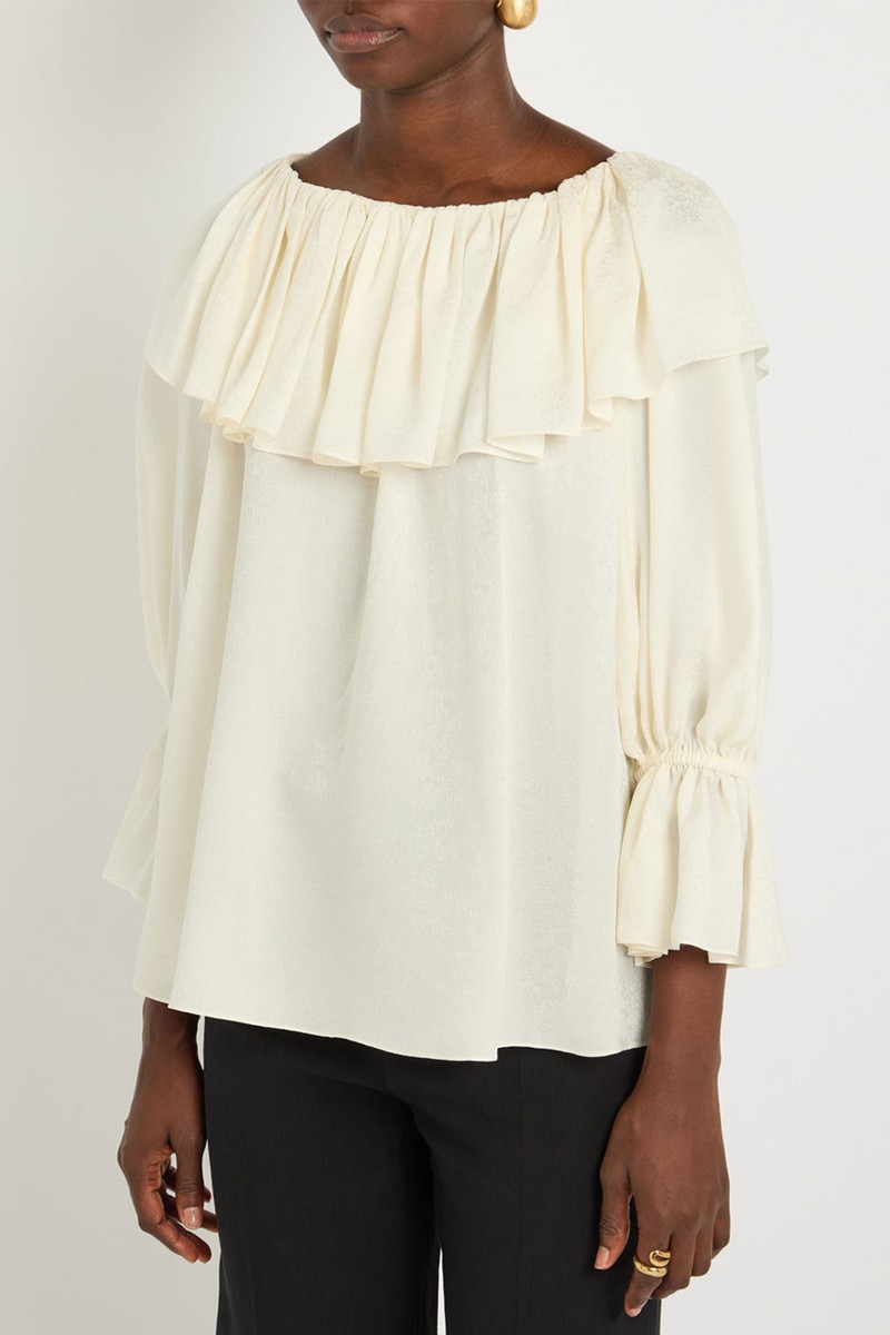 Floral Jacquard Ruffled Silk Blouse from Chloé