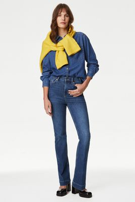 High Waisted Crease Front Slim Flare Jeans