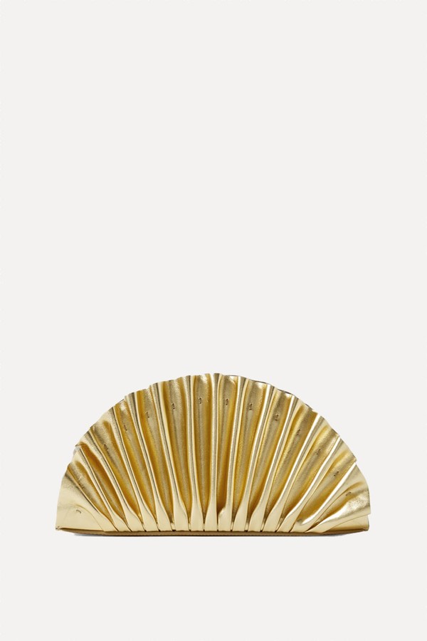 Nala Ruched Metallic Leather Clutch from Cult Gaia