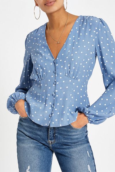 Blue Spot Long Sleeve Tea Top