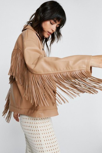 Faux Leather Oversized Fringed Moto Jacket