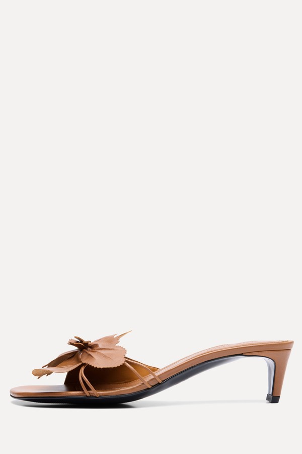 Leather Heeled Sandals With Flower Detail