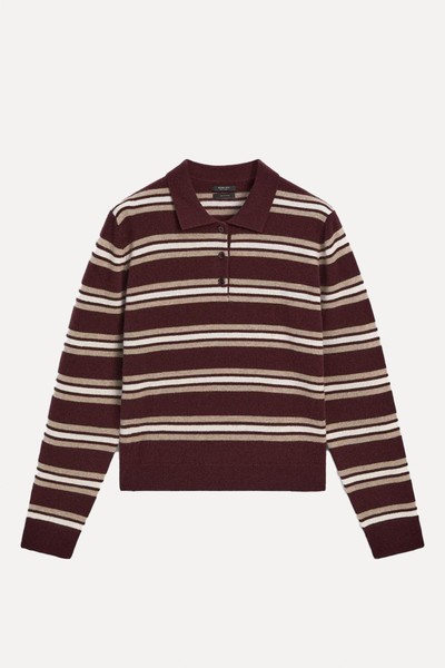 100% Cashmere Striped Knit Polo Sweater from Massimo Dutti