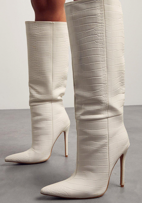 White Croc Knee Length Boot from Miss Pap