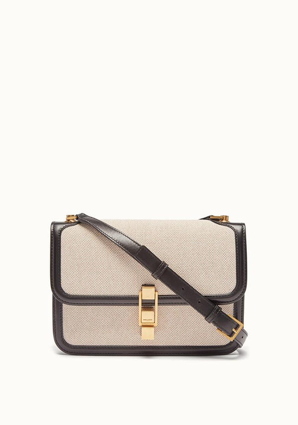 Carré Medium Leather-Trim Canvas Shoulder Bag 